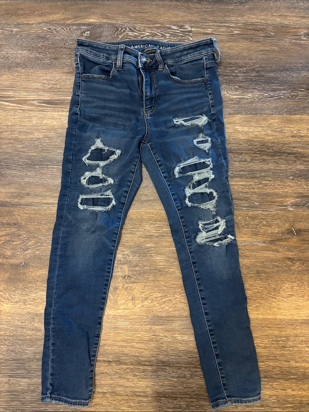 American Eagle Outfitters Navy Blue Ripped Skinny Jeans for Women